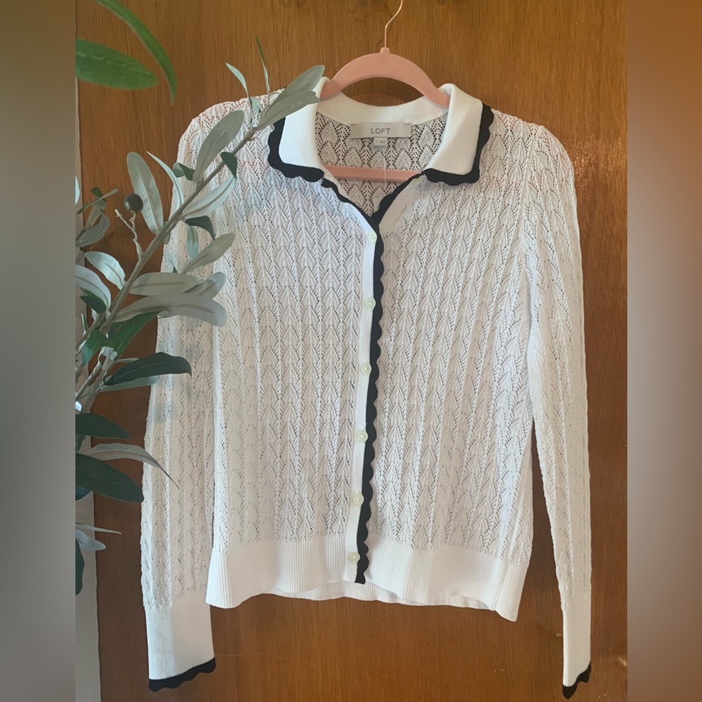 LOFT Black and White Crocheted Sweater